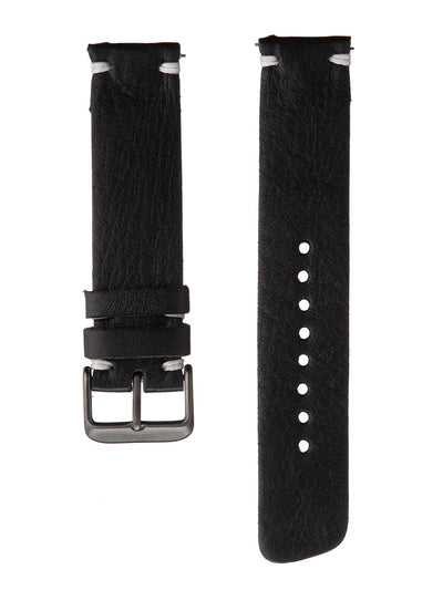 Rohje mustan värinen poronnahkaranneke #strap_black-white-stitch