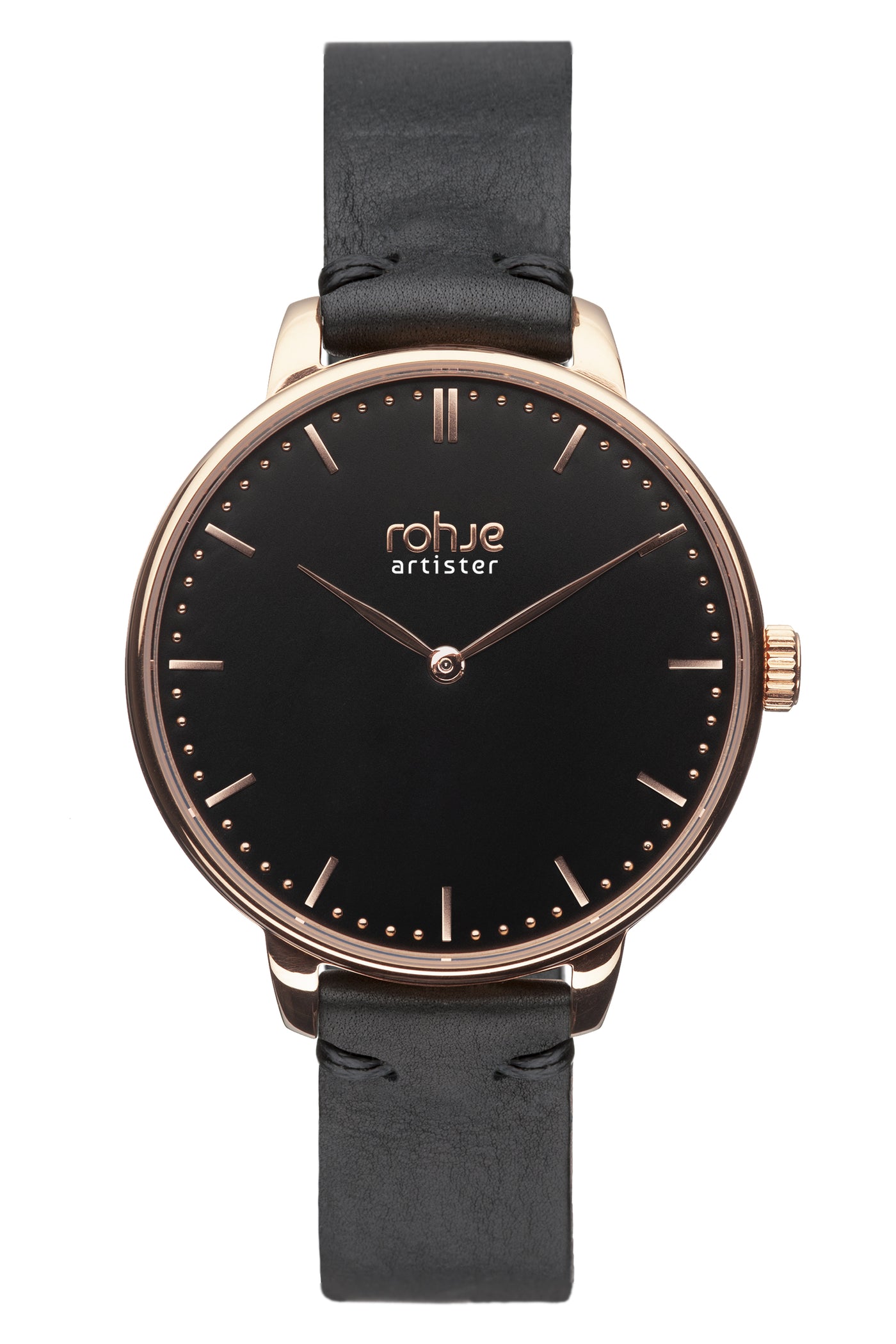 Rohje Artister Classic Black mustalla poronnahkarannekkeella #strap_black-reindeer-leather